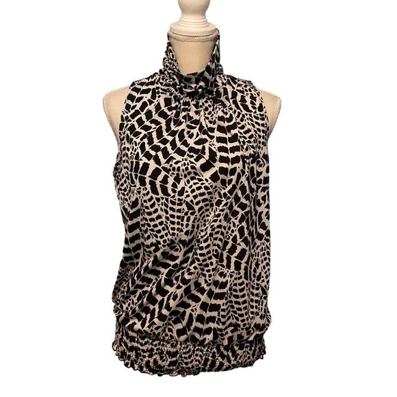 New Directions Stretchy Blouse with High Neck Closure & Animal Print Size M - Picture 1 of 5